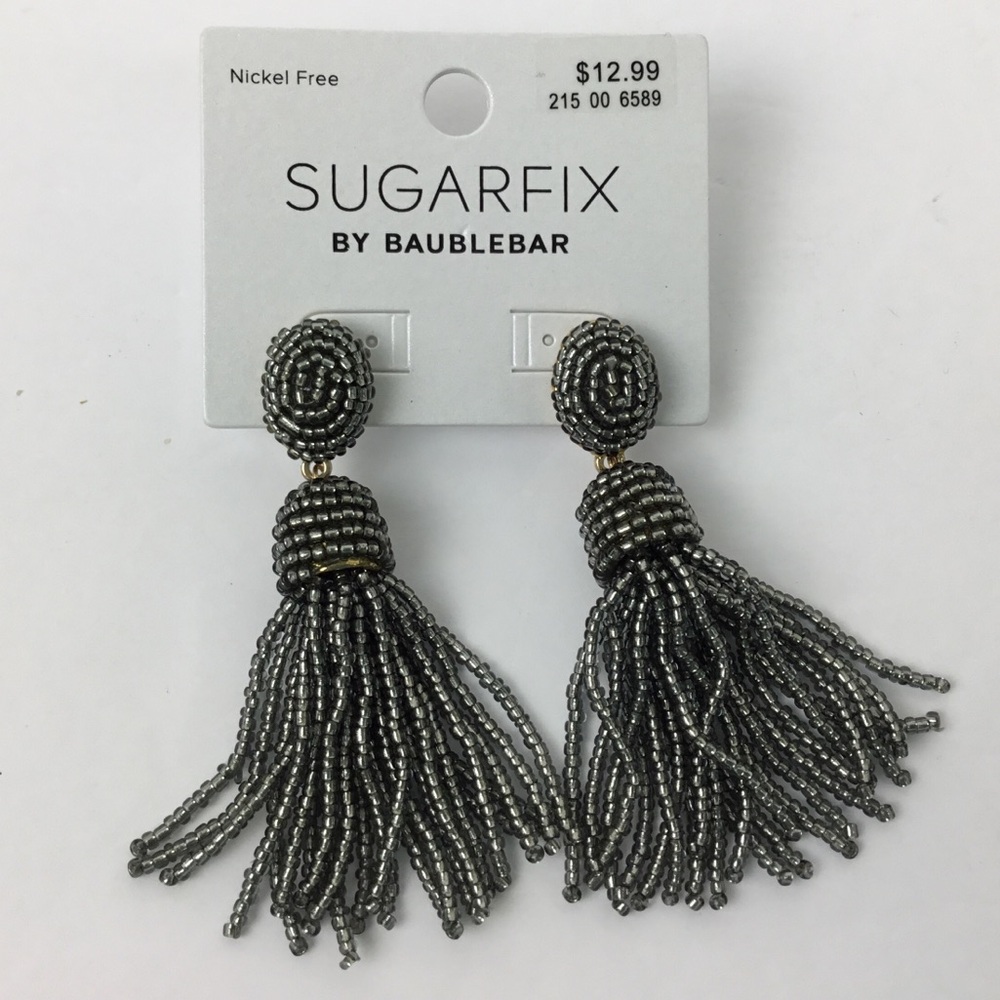 Sugarfix By Baublebar Earrings Black Beaded Tassel‎ Dangle Boho